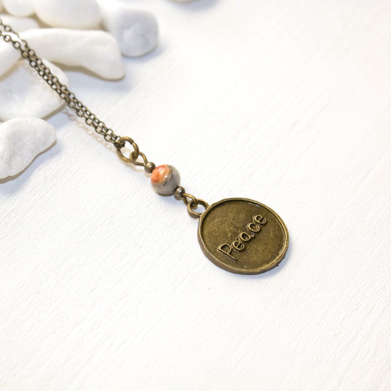 Peace Necklace, Peace Jewelry, Peace Pendant, Peace Charm Necklace, Boho Jewelry, Hippie Necklace, Layering Necklace image 3