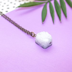 White Druzy Necklace Gold, Raw Crystal Necklace for Women, Druze Necklace, Geode Necklace, Natural Tiny Crystals Necklace, Long Necklace image 3