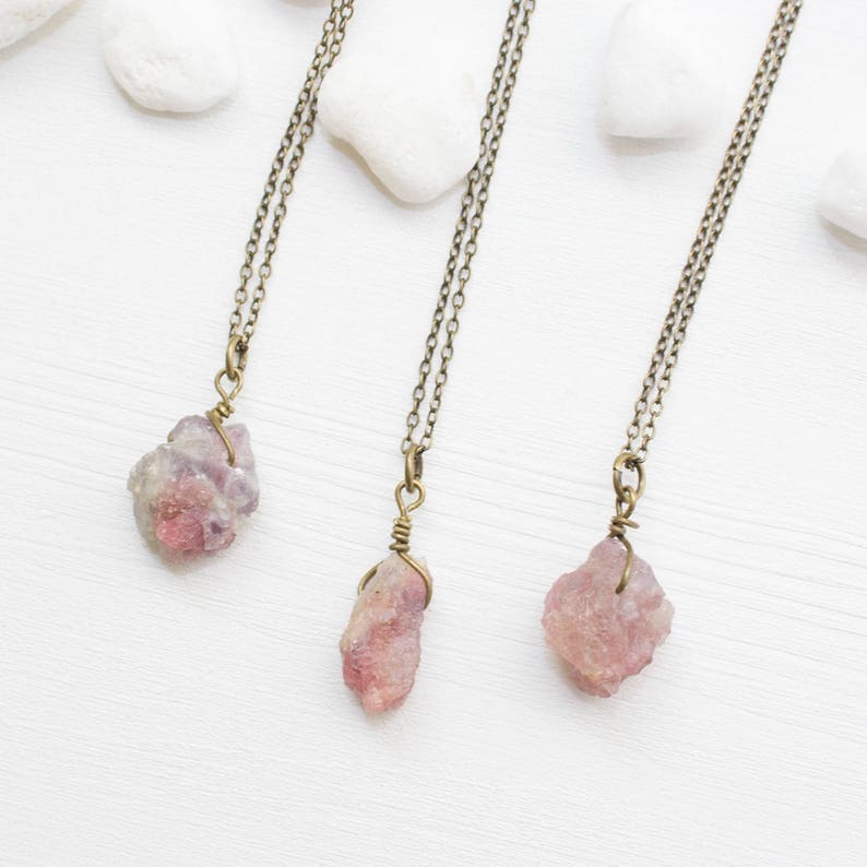Raw Crystal Necklace Pink Crystal Necklace Raw Crystal Etsy