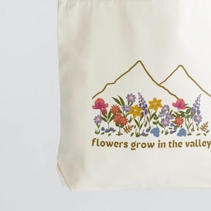 Flowers Grow In The Valley Canvas Shopping Tote, Floral Eco-Friendly Grocery Bag, Reusable Botanical Market Tote, Flower Lover Shoulder Bag