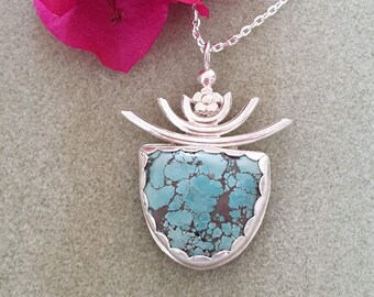 Cloud Blue SpiderwebTurquoise Half Moon Encased  In A Modern Sterling Silver Setting