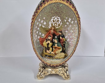 Christmas Egg Ornament. Nativity Scene inside  Australian Emu Egg
