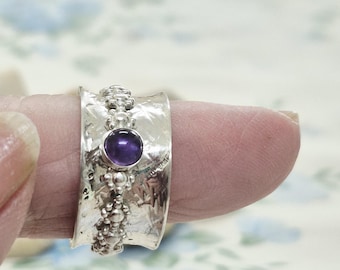 Amethyst Sterling Silver Spinner Ring, Size US 8.5