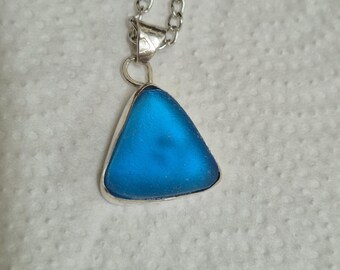Sea Glass Pendant, Turquoise.  Sterling Silver Bezel.