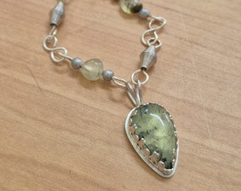 Sterling Silver Prehnite Pendant with Handmade Chain