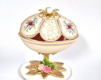 Lace and Flowers. Goose Egg Faberge-like ornament. Jewel or Trinket Box for Special Person.