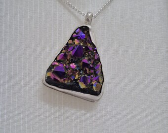 Titanium Aura Quartz Pendant. Brilliant  Iridescent Colours. Supports Mental Energy.