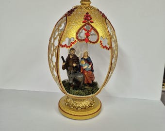 Christmas Egg Ornament. Nativity Scene inside  Australian Emu Egg