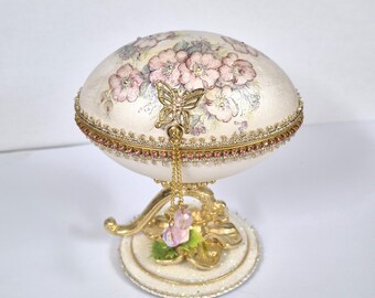 Floral Goose Egg Jewel Box, Faberge-like Trinket Holder