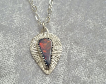 Opal Pendant. Australian Opal with Flashes of Bright Colour. Textured Sterling Silver Setting.