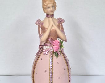 Porcelain Half Doll Beautifully Painted , with Eggshell Dress