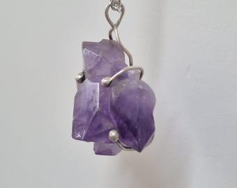 Amethyst Crystal. Sterling Silver Wire Wrapped, Brazilian Mauve Gemstone. Large crystal focal piece.