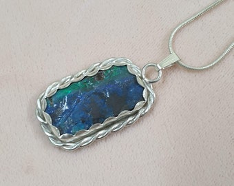 Solid Opal Pendant. Large Boulder Opal with Colour Flashes Set in Sterling Silver.