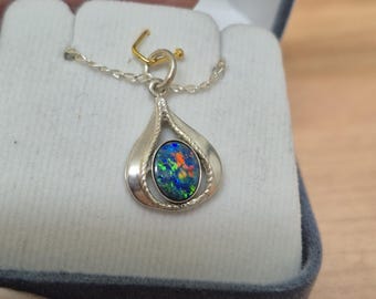 Opal Pendant. Australian Opal with Flashes of Bright Colour. Set in Sterling Silver.