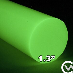 May include: A bright green glow-in-the-dark round rod measuring 1.3 inches in diameter.