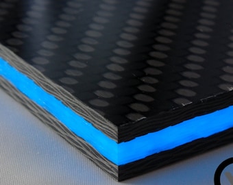 3/8" Center Blue Glow Carbon Fiber Plate CarbonWaves Glow In The Dark GITD