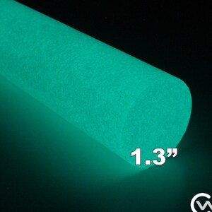 May include: A roll of 1.3" wide glow-in-the-dark green carbon fibre sheet. The sheet is rolled up and the end is visible. The sheet is glowing green in the dark.