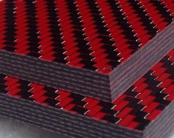1/4" Alternating Red CarbonPlaid Plate by CarbonWaves Alternating Hybrid Carbon Fiber Sheet