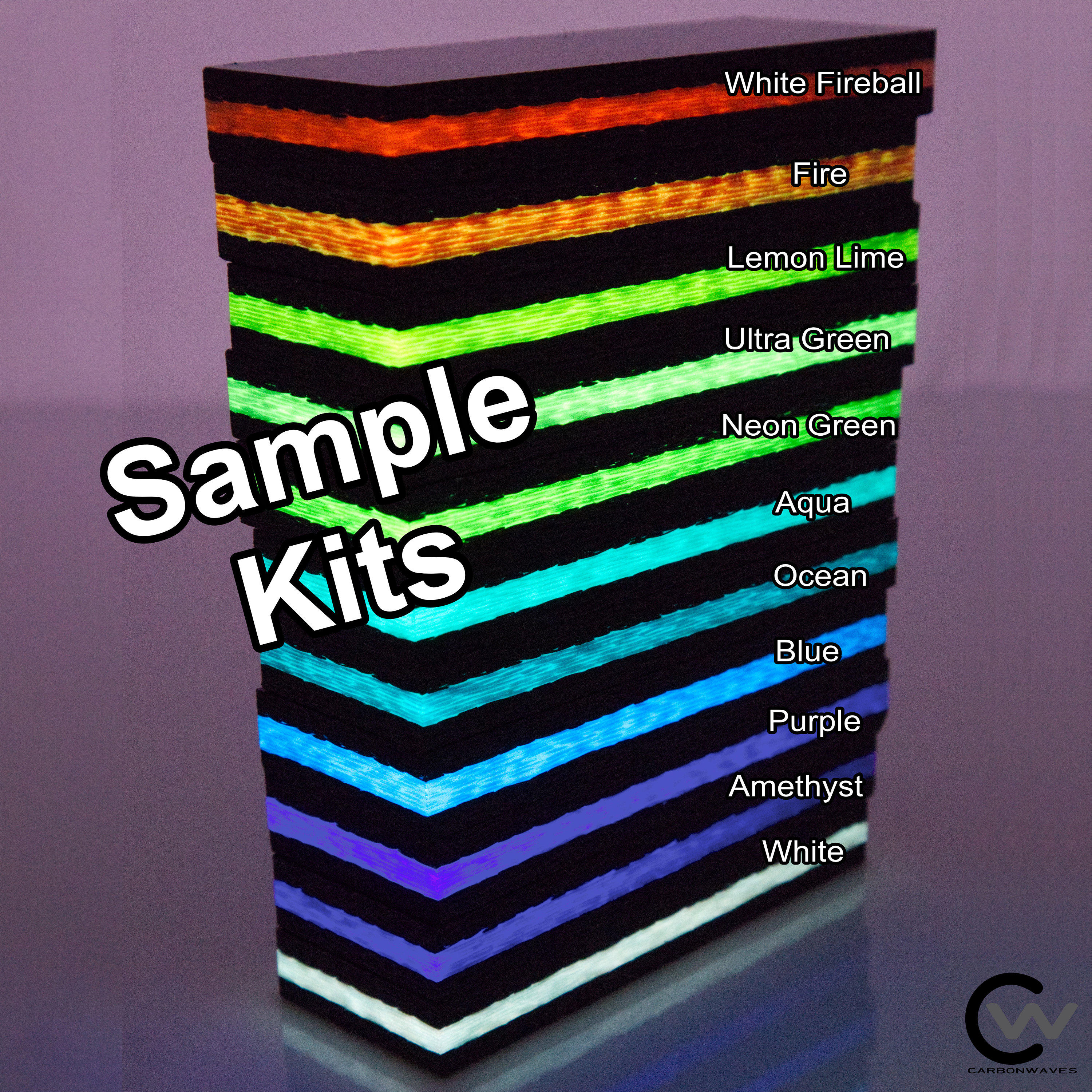 3/8" GlowWaves Carbon Fiber Plate Kits CarbonWaves Glow In The Dark GITD