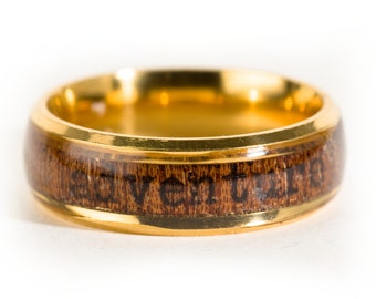 ADVENTURE Ring - Hand Embossed Wood and Titatnium Gold Ring