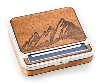 Automatic Cigarette Rolling Case : mountain range, real wood, outdoors, hiking, roller box, rolling, handmade, cigarette case, stash box