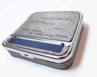 Cigarette Case & Roller Machine - Bob Marley quote : roll your own, be strong, strength, rasta, jah, tobacco roller, groomsmen, reggae