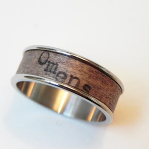 Wood Ring Live This Moment : name ring, promise ring, inspiration ring Mahagony wood and poetry Size 11 Ring, men engagement image 9