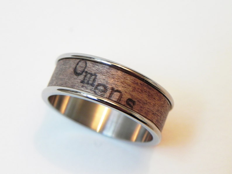 Wood Ring Live This Moment : name ring, promise ring, inspiration ring Mahagony wood and poetry Size 11 Ring, men engagement image 9