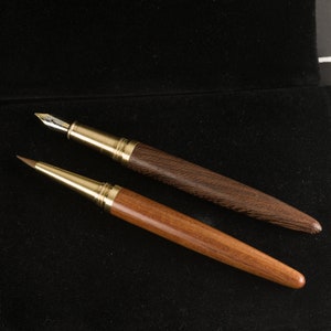 2 in 1 Art Pen : Fountain Pen and Brush Pen, Wood Pen with 2 art tips for cartooning pen, inking pen, outline pen for drawing pen sketching