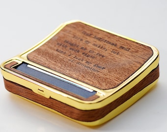 Gold Cigarette Case & Automatic Roller Box - Mahogany Wood - Hurricane Soul  Original Poetry Gift for Dad, Gift for Grad