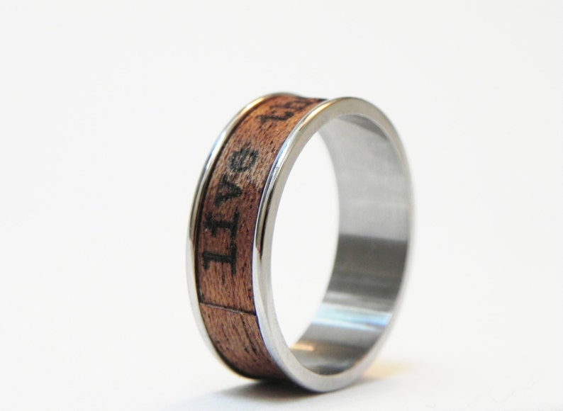 Wood Ring Live This Moment : name ring, promise ring, inspiration ring Mahagony wood and poetry Size 11 Ring, men engagement image 4