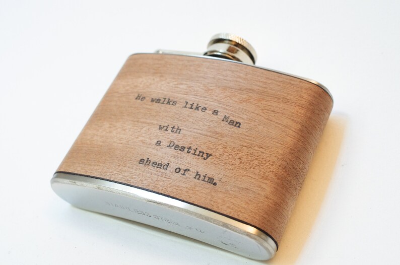 Pablo Neruda Vintage Typewriter Poetry Mahogany Wood Flask Quote I Want to do with you what the Spring does to the cherry trees 6oz flask image 7