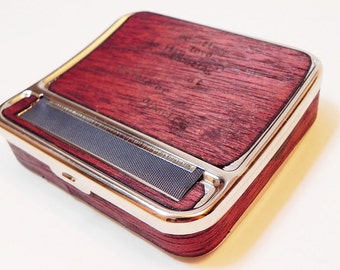 Cigarette Case & Rolling Machine : Cigarette roller, rollie, hand roll, - Real Mahogany Wood Rolling Tray and Stash Box