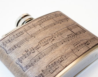 Music Note Mahogany Wood Flask: Handmade Stainless Steel Gift
