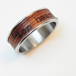 Wood Poetry Ring Lion Heart : Mahagony wood and typewriter poetry Size 10 Ring custom name ring Handmade ring image 2