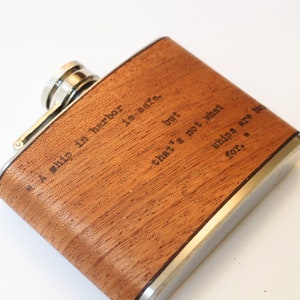Pablo Neruda Vintage Typewriter Poetry Mahogany Wood Flask Quote I Want to do with you what the Spring does to the cherry trees 6oz flask image 10