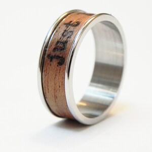 Wood Ring Live This Moment : name ring, promise ring, inspiration ring Mahagony wood and poetry Size 11 Ring, men engagement image 7