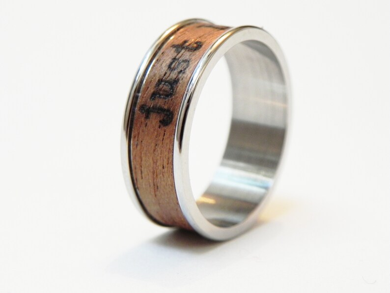 Wood Ring Live This Moment : name ring, promise ring, inspiration ring Mahagony wood and poetry Size 11 Ring, men engagement image 7