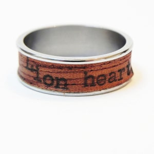 Wood Poetry Ring Lion Heart : Mahagony wood and typewriter poetry Size 10 Ring custom name ring Handmade ring image 4