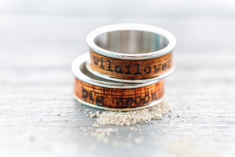 Wood Ring Live This Moment : name ring, promise ring, inspiration ring Mahagony wood and poetry Size 11 Ring, men engagement image 1