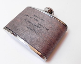 Typewritten Wood Flask – Handmade Mahogany, Custom Poetry Gift