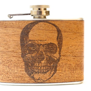 Skull Flask : Mahogany Wood steam punk pocket flask, skull hip flask, skeleton skull, gift for uncle, skull lover image 3