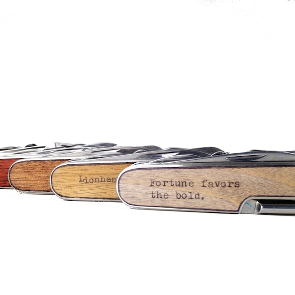 Wood Embossed Swiss Army Knife - Solid and heavy weight gift for dad or Groomsmen