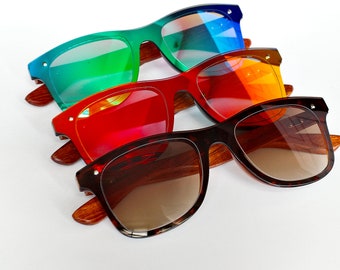 Square Wood Sunglasses – Color Shifting UV Blocking Lenses