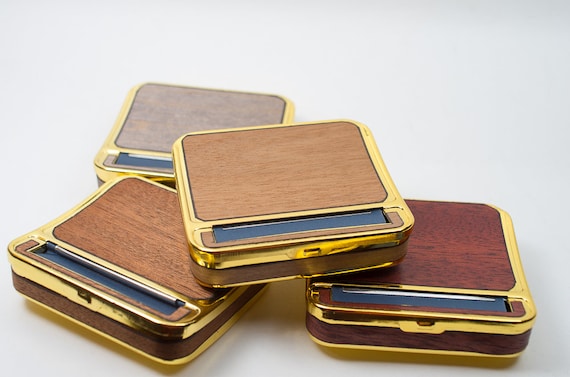 Gold Cigarette Roller Box - Gold and Mahogany Cigarette Case - Gift for  Husband, Stylish Gift, Real Wood Rolling Machine for Groomsmen