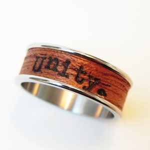 Wood Ring Live This Moment : name ring, promise ring, inspiration ring Mahagony wood and poetry Size 11 Ring, men engagement image 3