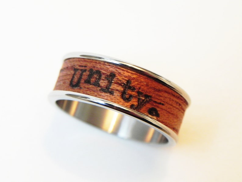 Wood Ring Live This Moment : name ring, promise ring, inspiration ring Mahagony wood and poetry Size 11 Ring, men engagement image 3