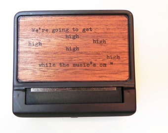 BLACK Typewriter Cigarette Case + Roller Machine : 70mm roller, typewritten wood, music, party gift, hand cut wood, hand made gift, shop