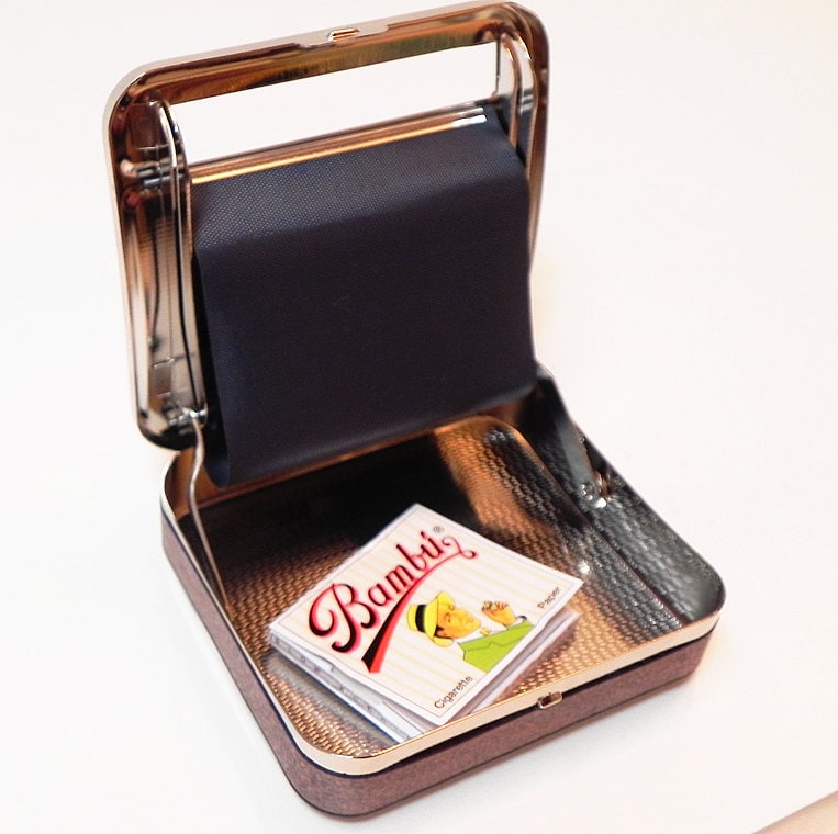 Mahogany Wood Cigarette Rolling Machine: Hand-cut Stash Box