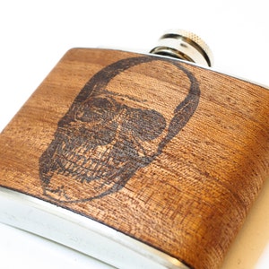 Skull Flask : Mahogany Wood steam punk pocket flask, skull hip flask, skeleton skull, gift for uncle, skull lover image 4